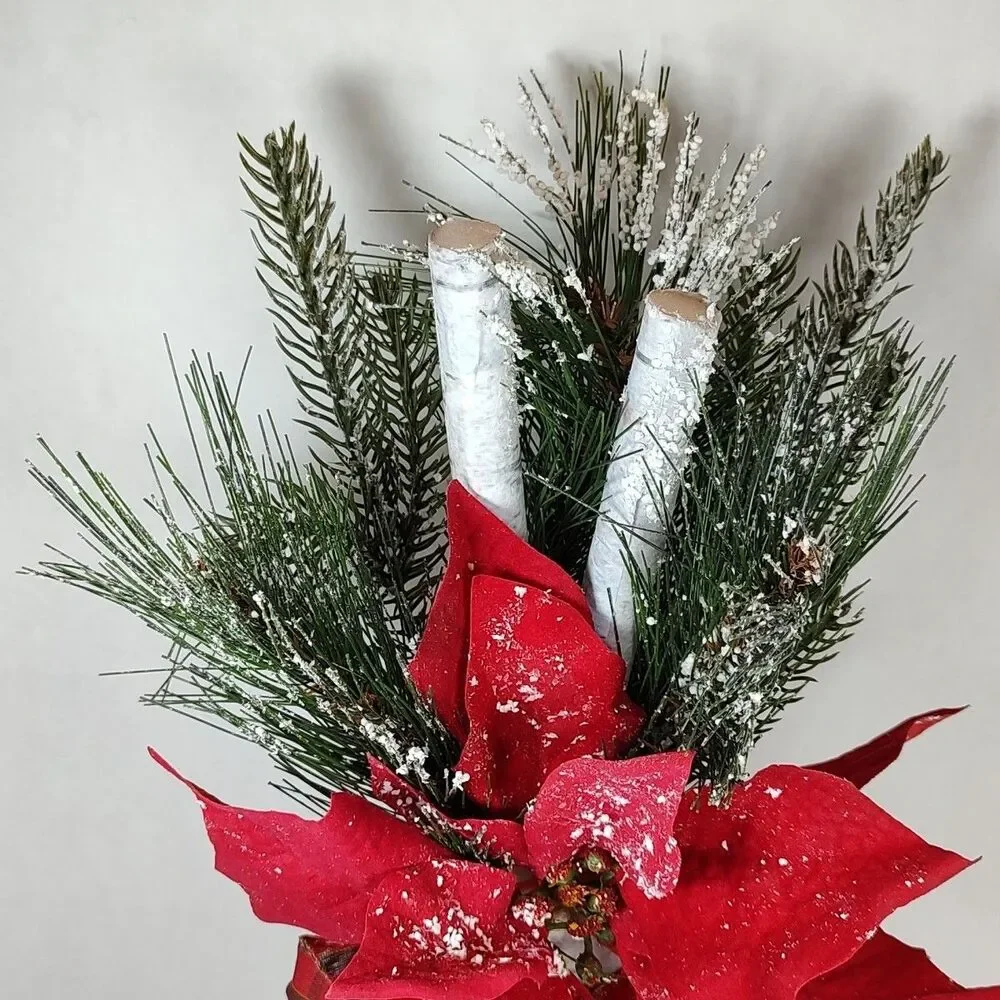 Red Plaid Holiday Christmas Flower Floral Bouquet Arrangement Poinsettia Birch